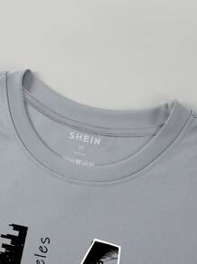 Manfinity Dauomo 男士字母圖案T恤 - 灰色 - 查看 4