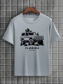 Áo thun nam Ô tô/xe hơi Lá thư Giải trí - Xám - Xem 1