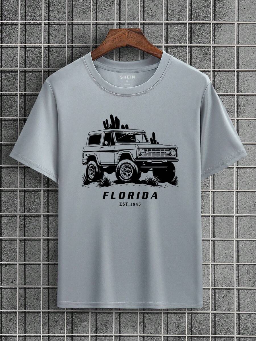 Áo thun nam Ô tô/xe hơi Lá thư Giải trí - Xám - Xem 1