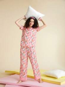 SHEIN X MOLANG Cartoon & Floral Print PJ Set - Multicolor - View 1