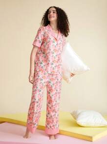 SHEIN X MOLANG Cartoon & Floral Print PJ Set - Multicolor - View 4