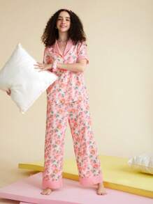 SHEIN X MOLANG Cartoon & Floral Print PJ Set - Multicolor - View 5
