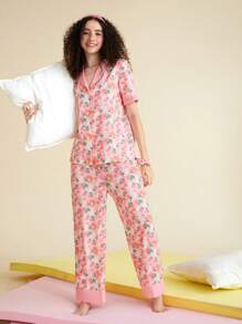 SHEIN X MOLANG Cartoon & Floral Print PJ Set - Multicolor - View 6