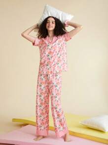 SHEIN X MOLANG Cartoon & Floral Print PJ Set - Multicolor - View 7