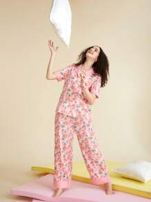 SHEIN X MOLANG Cartoon & Floral Print PJ Set - Multicolor - View 8