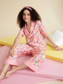 SHEIN X MOLANG Cartoon & Floral Print PJ Set - Multicolor - View 9