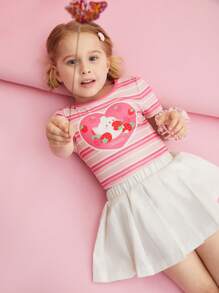 SHEIN X MOLANG 小女童條紋圖案和卡通圖案T恤