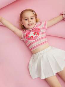 SHEIN X MOLANG 小女童條紋圖案和卡通圖案T恤