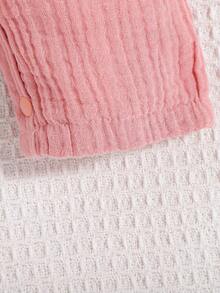 SHEIN 嬰兒泡泡袖口袋貼布連身褲和帽 - 藕粉色 - 查看 3