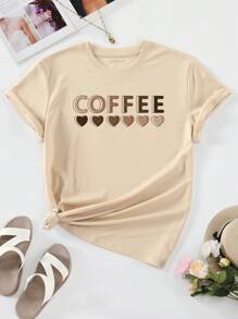 INAWLY Áo thun nữ Lá thư Tim Giải trí - Màu Khaki - Xem 1