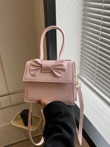 Bolso cuadrado con asa superior, decoración de lazo, color rosa para San Valentín - Rosa - Ver 1