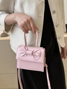 Bolso cuadrado con asa superior, decoración de lazo, color rosa para San Valentín - Rosa - Ver 7