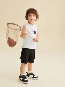 SHEIN X MOLANG 小男童1入組卡通圖案連帽背心上衣