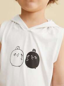 SHEIN X MOLANG 小男童1入組卡通圖案連帽背心上衣