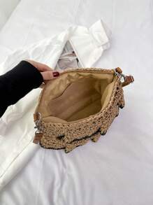 Túi rơm có hoa văn sọc Trung bình Dây đeo có thể điều chỉnh Kỳ nghỉ - Màu Khaki - Xem 3