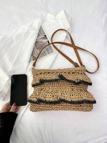 Túi rơm có hoa văn sọc Trung bình Dây đeo có thể điều chỉnh Kỳ nghỉ - Màu Khaki - Xem 5