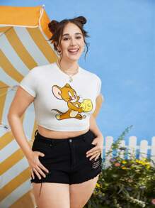 TOM & JERRY X SHEIN Camiseta crop con estampado de dibujos animados - Blanco - Ver 2