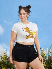 TOM & JERRY X SHEIN Camiseta crop con estampado de dibujos animados - Blanco - Ver 4