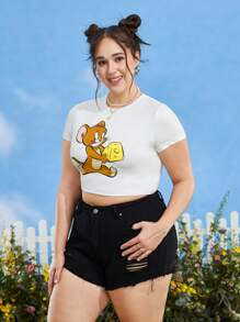 TOM & JERRY X SHEIN Camiseta crop con estampado de dibujos animados - Blanco - Ver 5