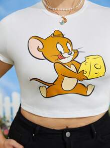 TOM & JERRY X SHEIN Camiseta crop con estampado de dibujos animados - Blanco - Ver 6