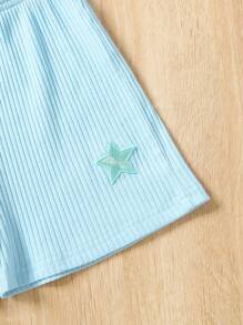 SHEIN 男嬰星星刺繡背心上衣和T恤和短褲 - 藍白色 - 查看 4