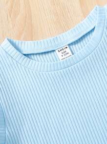 SHEIN 男嬰星星刺繡背心上衣和T恤和短褲 - 藍白色 - 查看 5