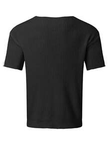 Men Solid V Neck Drop Shoulder Knit Top - Black - View 2