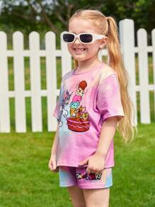 TOM & JERRY X SHEIN Bộ thời trang bé gái Hoạt hình Cà vạt nhuộm Giải trí - Nhiều màu - Xem 4