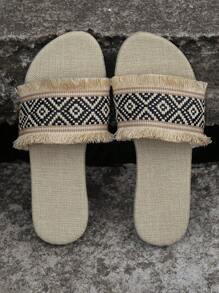 Women Geometric Pattern Raw Trim Slide Sandals, Fabric Vacation Sandals - Multicolor - View 5