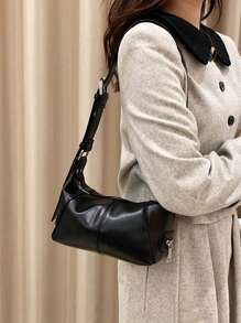 孔眼細節流浪包黑色PU皮革 - 黑色 - 查看 6