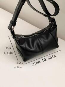 孔眼細節流浪包黑色PU皮革 - 黑色 - 查看 7