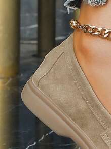 Elegant Flache Loafers mit für Wildlederimitat Metall Dekor, Knoten Detail, Slip On Flats mit - Khaki - Übersicht 4