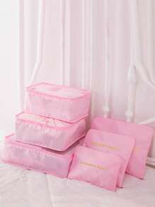 6件装便携式防水纯色旅行收纳袋大容量防水行李衣物内衣收纳袋男女出差行李袋 - 粉色 - 查看 1