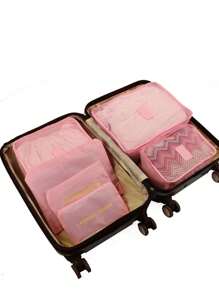 6件装便携式防水纯色旅行收纳袋大容量防水行李衣物内衣收纳袋男女出差行李袋 - 粉色 - 查看 5