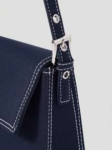 Túi vuông tối giản Túi xách nylon nắp vừa màu xanh cổ điển - Màu xanh lam - Xem 5