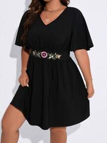 SHEIN Clasi Đầm Plus Size Thêu Hoa Giải trí - màu đen - Xem 6