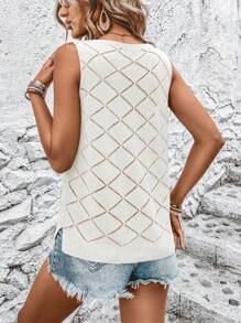 SHEIN LUNE 素色網眼針織毛衣背心 - 白色 - 查看 2