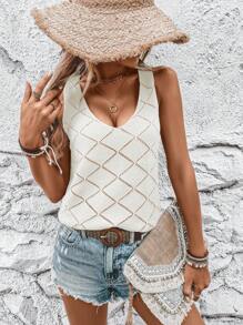 SHEIN LUNE 素色網眼針織毛衣背心 - 白色 - 查看 5