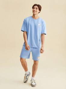 SHEIN X MOLANG Bộ hai mảnh Nam Túi Hoạt hình Lá thư Giải trí - Màu xanh nhạt - Xem 9