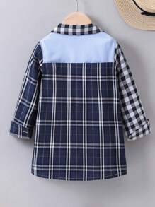 SHEIN Chàng trai trẻ In kẻ sọc Khối màu Áo sơ mi Without Tee - Nhiều màu - Xem 2