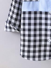 SHEIN Chàng trai trẻ In kẻ sọc Khối màu Áo sơ mi Without Tee - Nhiều màu - Xem 6