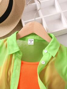 SHEIN Toddler Girls Solid Shirt & Cami Romper