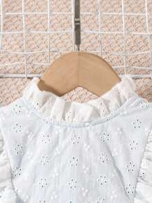 Girls Two Tone Ruffle Trim Belted Jumpsuit - Blue and White - View 3