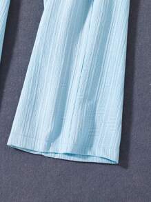 Girls Two Tone Ruffle Trim Belted Jumpsuit - Blue and White - View 4