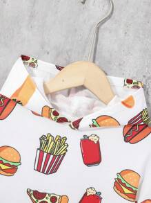 SHEIN 男童休闲卫衣，宽松版型，透气舒适，印有汉堡小吃图案，街头风 - 白色 - 查看 5