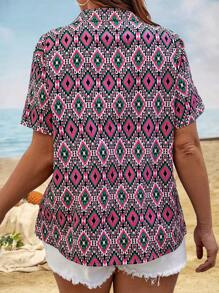 SHEIN LUNE Plus Geo Print Button Front Shirt - Multicolor - View 2