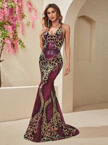 YISIKADO Mermaid Hem Sequin Formal Dress - Multicolor - View 2