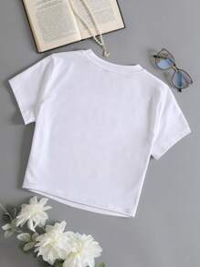 INAWLY Solid Round Neck Tee - White - View 2