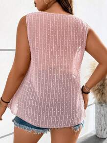 SHEIN Clasi 大碼圓點拼接水溶蕾絲無袖襯衫 - 藕粉色 - 查看 2