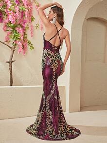 YISIKADO Mermaid Hem Sequin Formal Dress - Multicolor - View 3